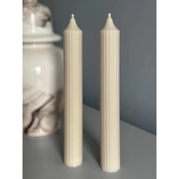 2Li Modern Çizgili Silindir Mum El Yapımı Zarif ve Şamdan Uyumlu Dekoratif Tasarım