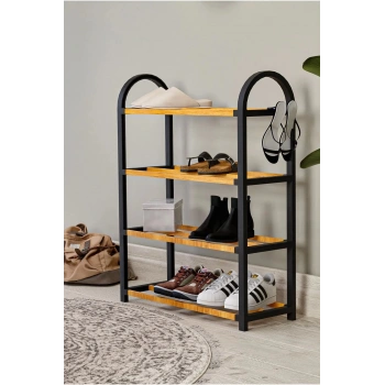 4 KATLI 1. SINIF 4 BÖLMELİ DÜZENLEYİCİ AHŞAP AYAKKABILIK 12 ÇİFT KAPASİTELİ RAF EV DEKOR MOBİLYA