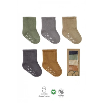 5Li Penye Kaymaz Düz Soket Çorap 10121 Yeşil