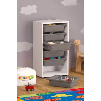 6 Sepetli Çok Amaçlı Dolap Gri Sepetli Çocuk odası Organizer