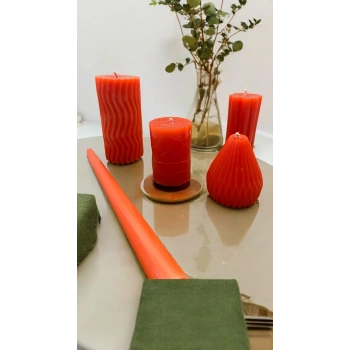 4 Adet Sütun ve Silindir Şekilleri Dekoratif Mum - 1 Adet Şamdan Mum Hediye Bakkal Mum