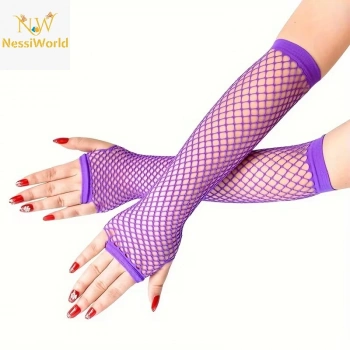 80’ler 90’lar Retro Mor File Parmaksız Eldiven 26 cm