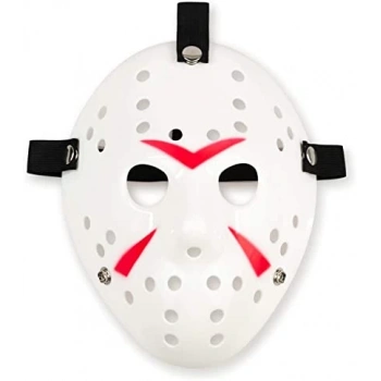 Çocuk Beyaz Renk Kırmızı Çizgili Tam Yüz Hokey Jason Maskesi Hannibal Maskesi