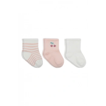Cherry Girl 3lü Penye Soket Çorap 10138 Ekru