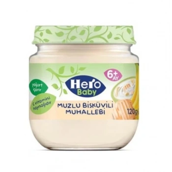 Çocuk Eğitici Gelişim Hero Baby Muzlu Bisküvili Muhallebi Kavanoz Mama 120 Gr
