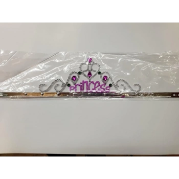 Çocuk Gümüş Renk Prenses Yazılı Parti Tacı 60 cm