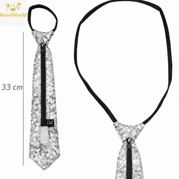 Gümüş Renk Pul Payetli Işıltılı Parti Kravatı 33 cm