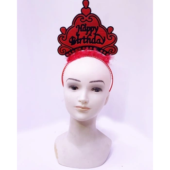 Çocuk Happy Birthday Neon Kırmızı Renk Doğum Günü Tacı 24x15 cm