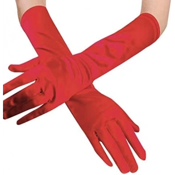 Çocuk Kırmızı Renk Dirseğe Kadar Uzun Kumaş Eldiven 40 cm