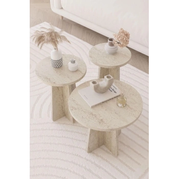 Mantar 3 lü zigon sehpa traverten