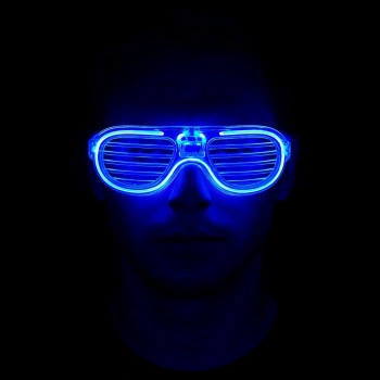 Mavi Led Işıklı Parti Gözlüğü - Şerit Gözlük 3 Modlu