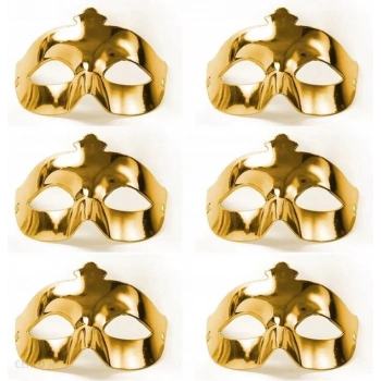 Çocuk Altın Metalize Renk Düz Balo Parti Maskesi 6 Adet