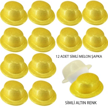 Çocuk Altın Renk Simli Melon Yuvarlak Parti Şapkası 12 Adet