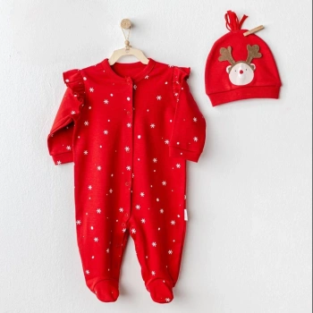 Çocuk Andywawa AC25328 Happy Newyear Kadife Bebek Tulum Takım Red