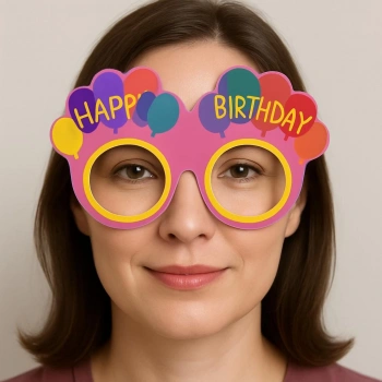 Eğitici Çocuk  Gelişim Balon Desenli Karton Doğum Günü Gözlükleri 6 Adet Pembe Renk