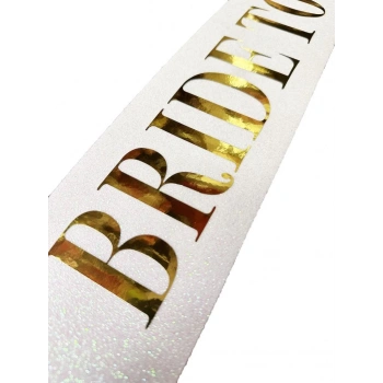 Çocuk Beyaz Üzeri Altın Büyük Bride To Be Yazılı Simli Işıltılı Kuşak Kemer 10x80 cm