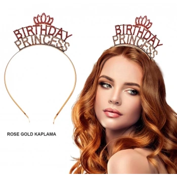 Birthday Princess Kristal Taç Rose Gold Renk Şık Aksesuar