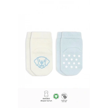 Çocuk Bistyle Hayvan Figürlü Kaymaz Soket Çorap 2Li BS10104 Mavi Ekru