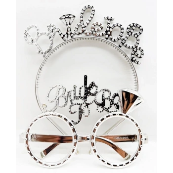 Çocuk BrideToBeYazılıTaçveBrideToBeYazılıGözlükSetiGümüşRenk