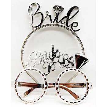 Çocuk BrideYazılıTaçveBrideToBeYazılıGözlükSetiGümüşRenk