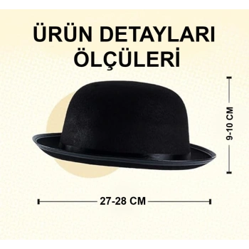 Eğitici Çocuk Charlie Chaplin Stil Çocuk Şapkası – Siyah Melon Parti Şapkası