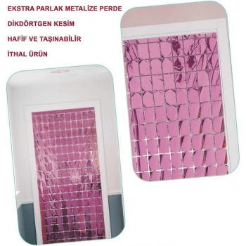  Ekstra Metalize Rose Gold Renk Disko Dikdörtgen Kesim Kapı Perdesi Dekorasyon 1x2 Metre