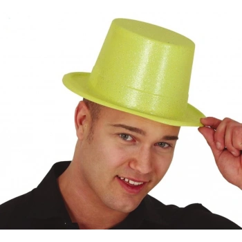 Çocuk Floresan Sarı Renk Simli Uzun Fötr Melon Şapka 12 cm