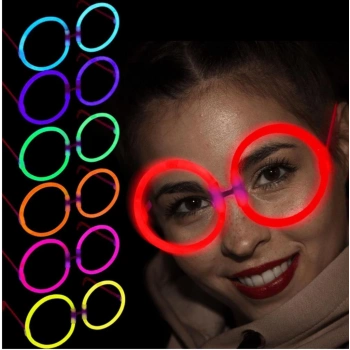 Çocuk   Glow Stick Yuvarlak Gözlük - Glow Partisi Gözlükleri - Glow Stick Gözlük 12 Adet