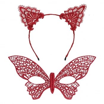 Eğitici Çocuk Gösterişli Kırmızı Dantel Maske ve Taç Seti 7 No – Masquerade ve Davetler için