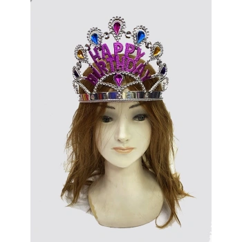 Çocuk Gümüş Renk Happy Birthday Yazılı Doğum Günü Tacı 60 cm