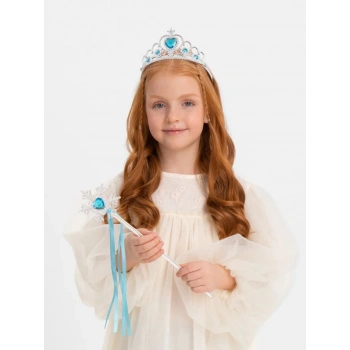 Eğitici Çocuk Karlar Ülkesi Elsa Mavi Kalp Tacı ve Kar Temalı Asa Seti