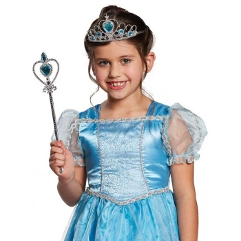 Eğitici Çocuk Karlar Ülkesi Elsa Mavi Kalpli Taç ve Mavi Asa Seti Çocuk Boy