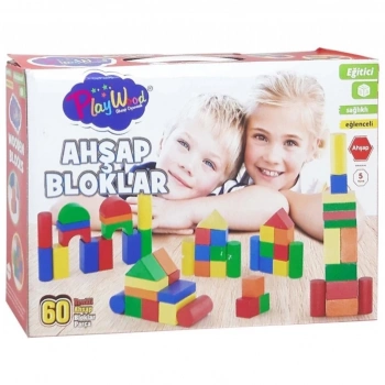  Kutuda Ahşap 60 Parça Renkli Bloklar