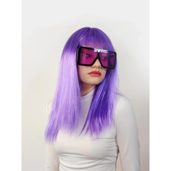 Çocuk Lila Renk Uzun Düz Parti Peruğu