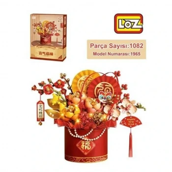 Eğitici Oyuncak LZ-1965 KIRMIZI EBEDİ ÇİÇEK SANAT KOVASI 1082 PARÇA BLOCK OYUNCAK