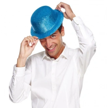 Çocuk   Mavi Renk Simli Melon Yuvarlak Parti Şapkası 24x26 cm