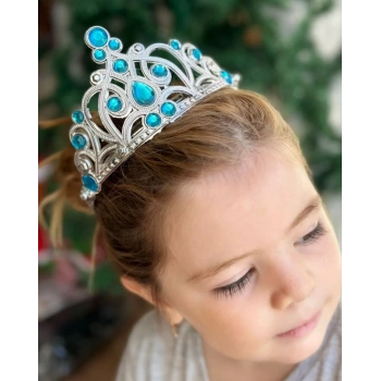 Çocuk MaviTaşlıElsaÇocukTacıPrensesTacıKraliçeTacı16x14cm