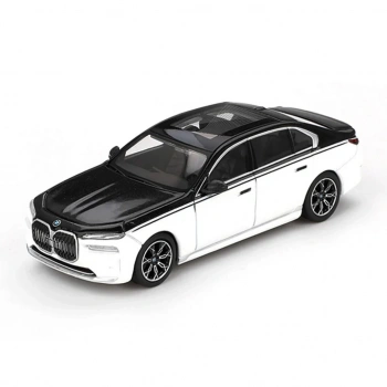 Eğitici Çocuk Mini GT 1/64 BMW i7 xDrive60 Alpine White / Black Sapphire - Blister Paket