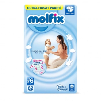 Çocuk Molfix Bebek Bezi Ultra Fırsat Paketi 6 Beden 15+ Kg 62 Adet
