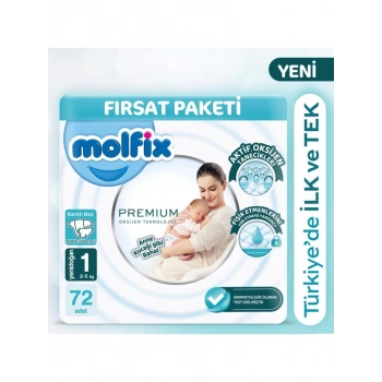 Çocuk Molfix Premium Bebek Bezi Fırsat Paketi 1 Beden 2-5 Kg 72 Adet