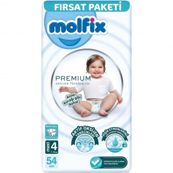 Çocuk Molfix Premium Bebek Bezi Fırsat Paketi 4 Beden 7-14 Kg 54 Adet
