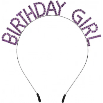 Çocuk Mor Renk Kristal Taşlı Parlak Birthday Girl Yazılı Taç 16x17 cm
