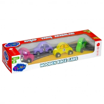 Çocuk Playwood Ahşap Yarış Arabası 4lü Paket