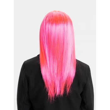 Şeker Pembesi Koyu Pembe Uzun Düz Parti Peruğu Çocuklar İçin Eğlenceli Kostüm