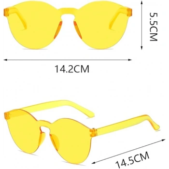 Eğitici Çocuk Sert Mika Oval Şekilli Çerçevesiz Sarı Gözlük Retro Parti 5x14 cm