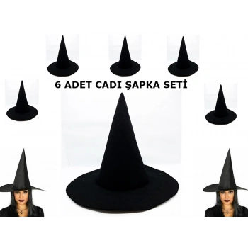Çocuk Siyah Cadı Şapkası Keçe Yetişkin Boy 6 Adet