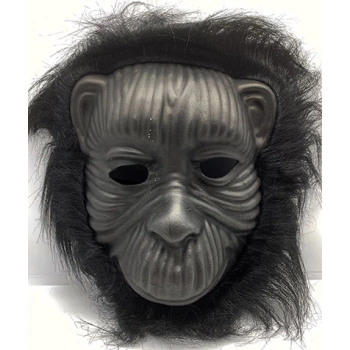 Çocuk Siyah Renk Eva Goril Maskesi - Siyah Peluşlu Tüylü Orangutan Maskesi