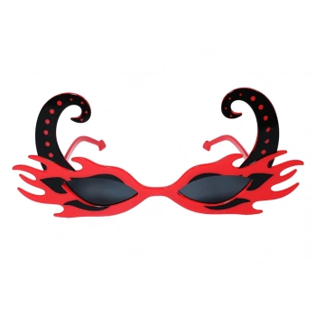Çocuk SiyahBoynuzluKırmızıRenkAlevliPartiGözlüğü21x10cm