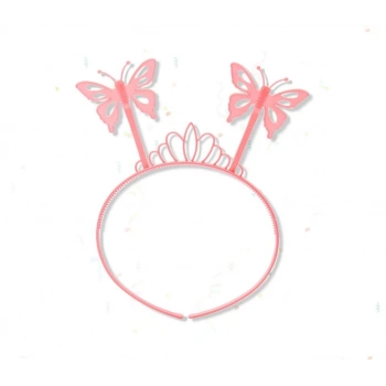 Toz Pembe Kelebek Kanadı Tacı ve Sopası Çocuklar İçin Parti Aksesuarı 50x37 cm