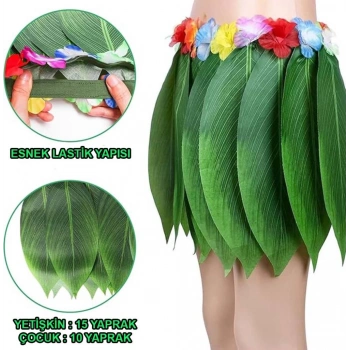 Tropikal Esintili Hawaii Yapraklı Parti Eteği Yetişkin Boy Renkli ve Şık Tasarım